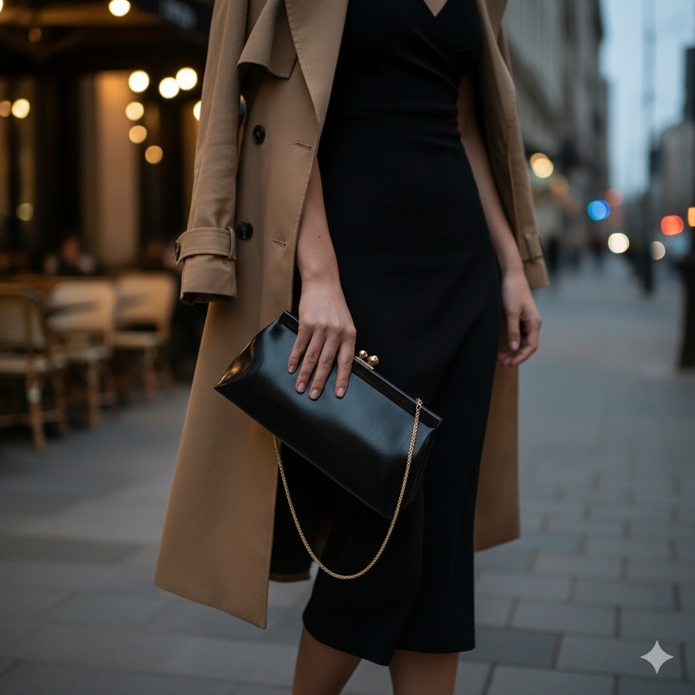 Urban Expression Elegant Women's Black Leather Kiss-lock Clasp Joplin Clutch Bag - Picture 4 of 9